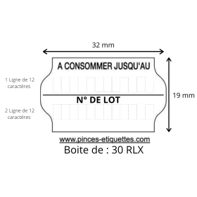 ÉTIQUETTES Meto 32X19 mm N° LOT + A CONSOMMER JUSQU'AU- DATE LIMITE