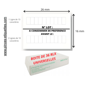 Étiquettes 26X16 mm N° LOT + A CONSOMMER PREFERENCE METO SATO TOVEL