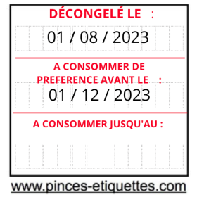 Étiquettes POUR DATE DE DÉCONGÉLATION DATE CONSOMMATION