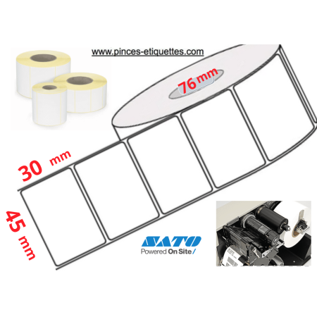 ETIQUETTES ROULEAUX 45 X 30 MM IMPRIMANTE TRANSFERT THERMIQUE VELIN
