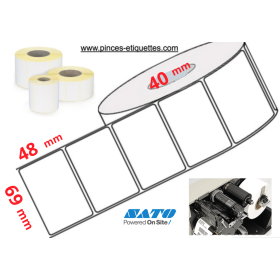 ETIQUETTES EN ROULEAUX  VELIN BLANC 69 X 48 MM IMPRIMANTE TRANSFERT
