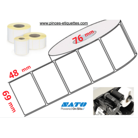 ETIQUETTES ROULEAUX 69 X 48 MM IMPRIMANTE TRANSFERT THERMIQUE VELIN