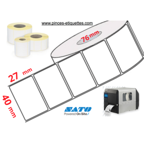 ETIQUETTES 40 X 27 MM IMPRIMANTE MANDRIN 76MM EN ROULEAUX THERMIQUE ECO