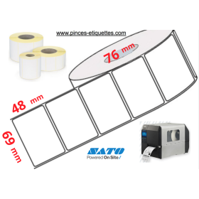 ETIQUETTES 69 X 48 MM IMPRIMANTE MANDRIN 76MM EN ROULEAUX THERMIQUE ECO