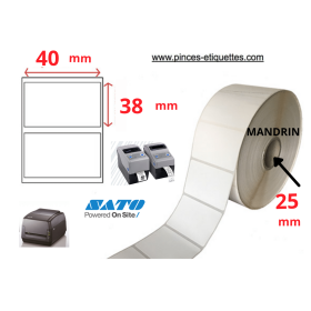 ETIQUETTES IMPRIMANTE MANDRIN 25 MM ROULEAUX THERMIQUE BLANC 40 X 38 MM