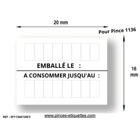 Étiquettes 1136 "EMBALLÉ LE -A CONSOMMER JUSQU'AU" Etiqueteuse Avery Paxar .