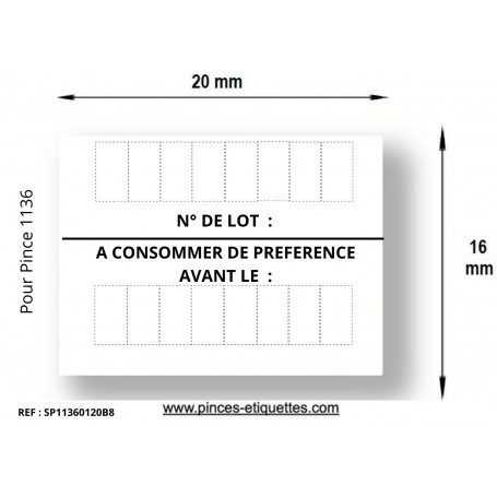 Étiquettes N°LOT- A CONSOMMER DE PREFERENCE AVANT LE : Compatibles Etiqueteuse Avery 1136 Paxar Monarch 20x16mm