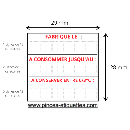 Étiquettes 29X28 mm FABRIQUÉ LE - A CONSOMMER JUSQU'AU - T° CONSERVATION 3 lignes Universelle METO