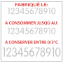 Étiquettes 29X28 mm FABRIQUÉ LE - A CONSOMMER JUSQU'AU - T° CONSERVATION 3 lignes Universelle METO