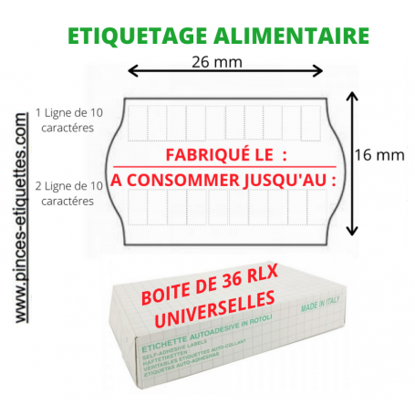 Étiquettes 26X16 mm FABRIQUÉ LE + A CONSOMMER JUSQU'AU : Universelles