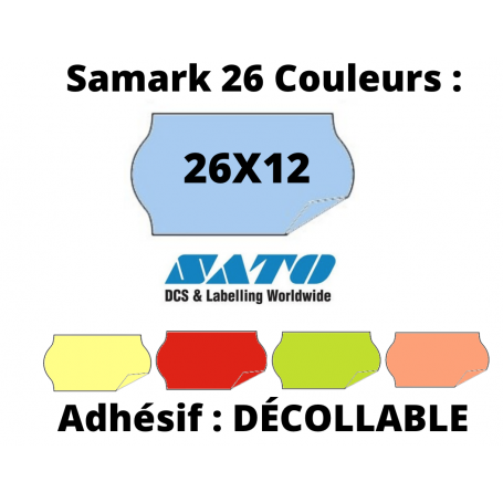 Étiquettes SATO 26x12mm COULEUR Amovibles pour Samark 26