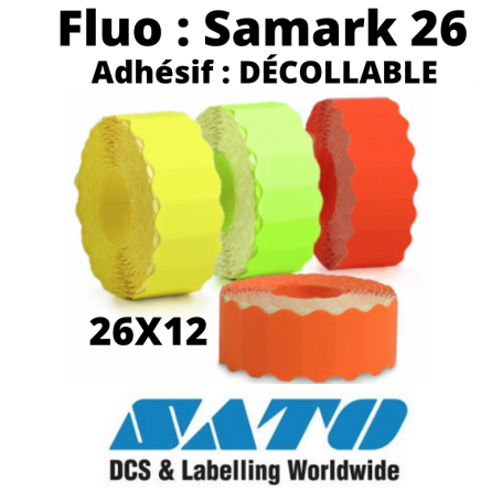 Étiquettes SATO 26x12mm Amovibles Fluo pour Samark 26