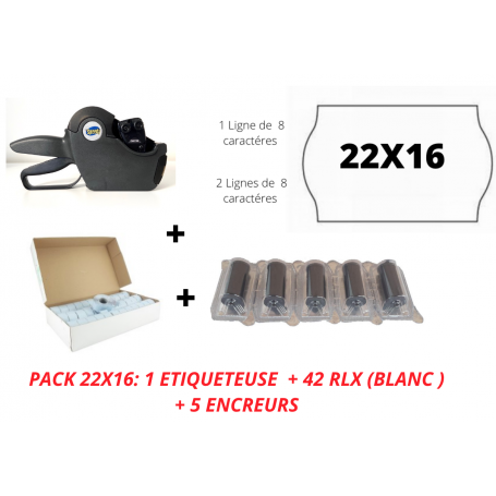 PACK 22X16 : "ETIQUETTES BLANCHES "+ 1 Etiqueteuse 22x16mm + 5 Encreurs