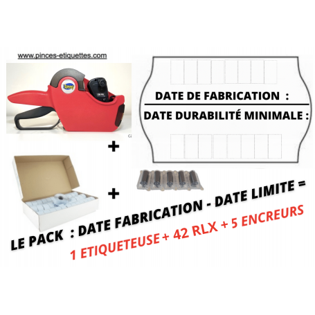 PACK : DATE DE FABRICATION - DATE LIMITE DE CONSOMMATION + 1 Etiqueteuse 22x16mm