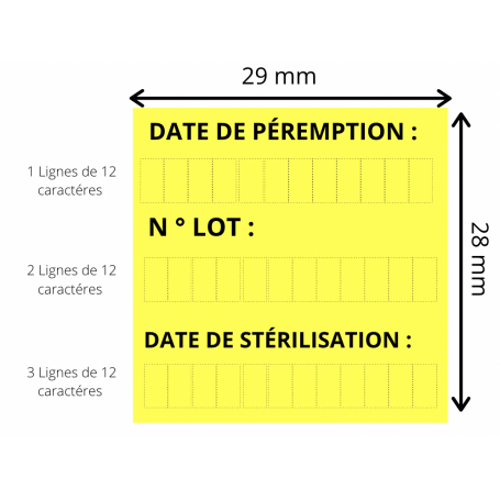 Etiquette Date de stérilisation Date de Péremption N° Lot Double Adhésif Amovible Etiqueteuse 3 Lignes
