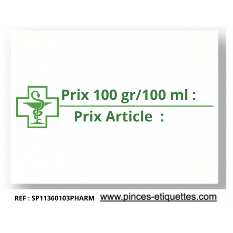 Étiquettes PRIX PHARMACIE : 100 GR-PRIX ML-PRIX ARTICLE Rouleaux pour Etiqueteuse 2 LIGNES Avery 1136  20x16mm