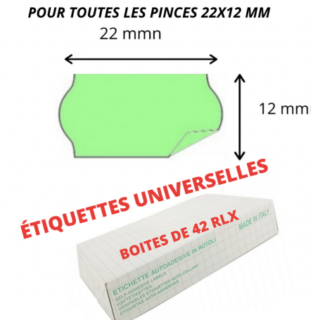 Étiquettes 22x12mm Fluo Vert UNIVERSELLE