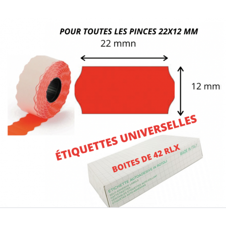 Étiquettes 22x12mm Fluo Rouge : UNIVERSELLES