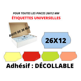 Étiquettes 26x12mm METO Rouge Jaune Orange Vert Bleu ADHÉSIF ENLEVABLE