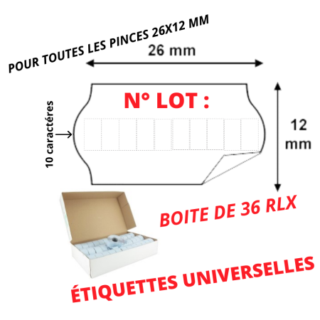 Étiquettes 26x12mm N° LOT : Universelles SATO METO PRINTEX TOVEL