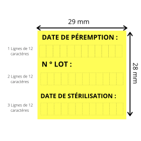 Etiquette couleur meto Date de stérilisation Date de Péremption N° Lot