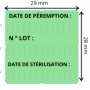 Etiquette couleur meto Date de stérilisation Date de Péremption N° Lot