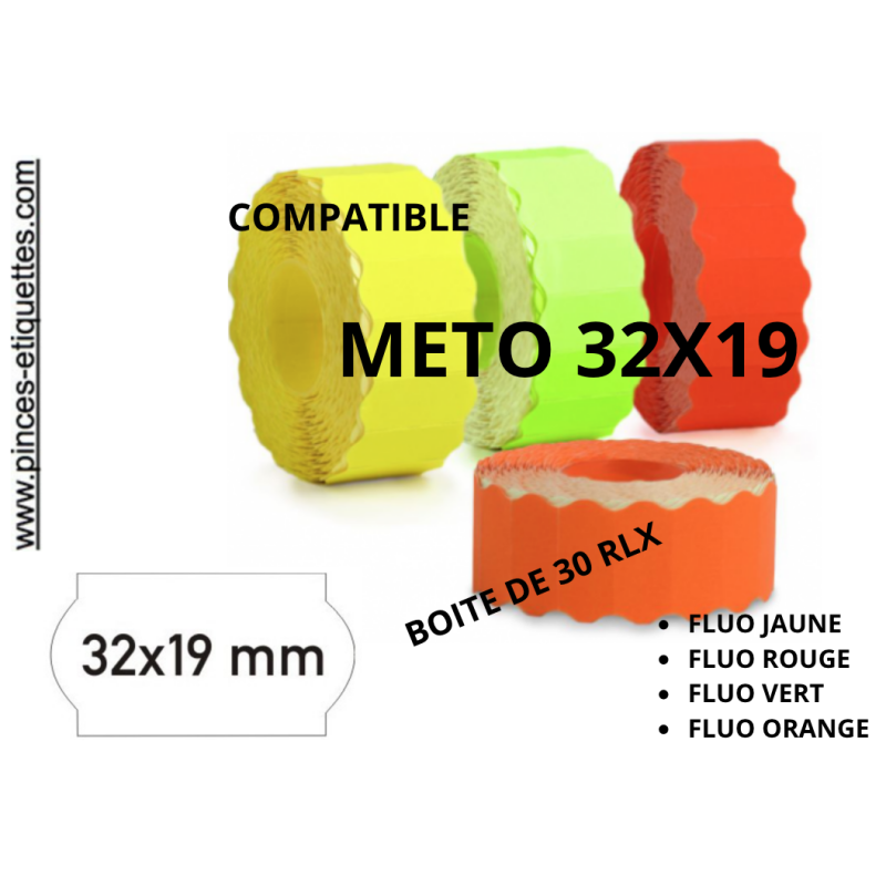 Étiquettes De Prix Meto Jaune Fluo - 5000 étiquettes 32x19mm Pour étiqueteuses 2 Lignes | Compatible Meto, Contact, Sato