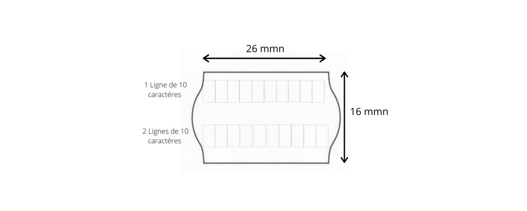 Les Etiquettes Format 26X16 mm , 2 lignes de 10 caractères permettent un double étiquetages.