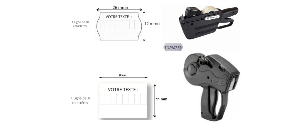 Etiqueteuses Prix Pistolet d'étiquetage Pince étiqueter 1 ligne Date Pistolet étiquette Format 22X12 26X12 20X11 Dateur SATO AVERY DENNISON Etiqueteuse METO   